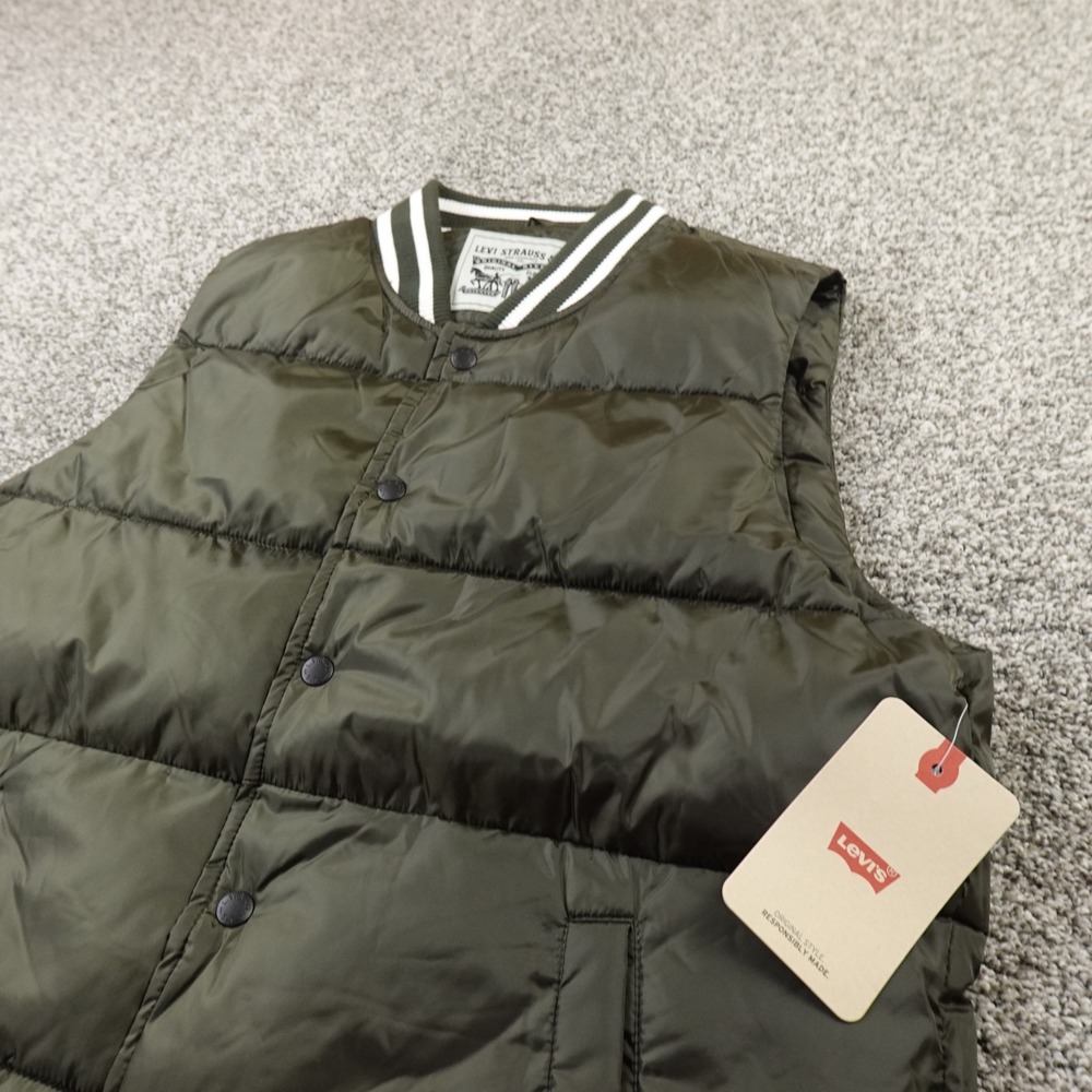 NEW Levis Vest Mens‎ M Green Quilted Insulated Varsity Puffer Jacket Bomber Coat